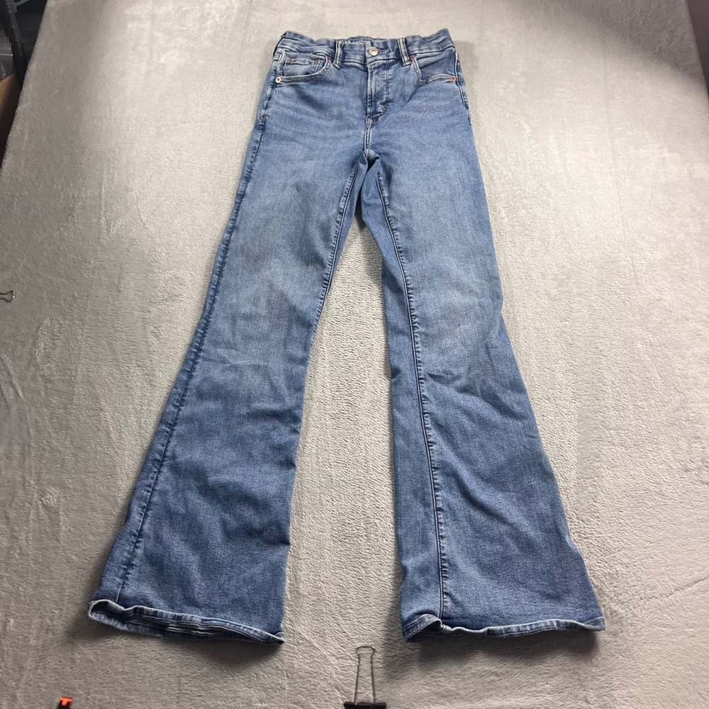 American Eagle Super High-Rise Flare Jeans Luxe Stretch Blue Size 2 Regular